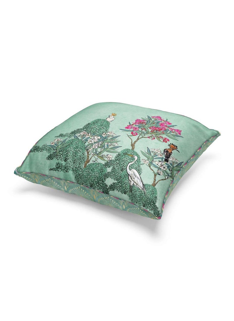 Bianca BIANCA Designer Reversible Printed Silk Linen Cushion Covers -2pc 16 X16 Set (Suzane) | with Contrast Front & Back Digital Print | Hidden Zipper Floral-Ornamental-Mint/Teal  - Image 3