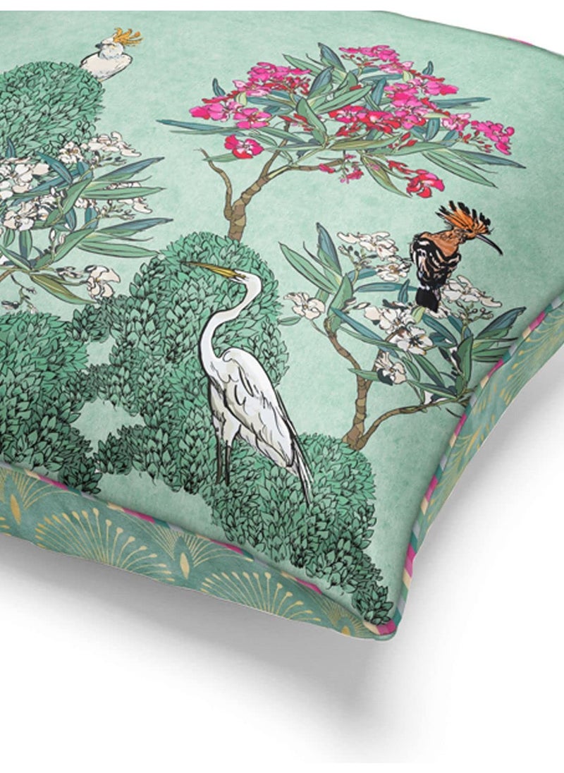 Bianca BIANCA Designer Reversible Printed Silk Linen Cushion Covers -2pc 16 X16 Set (Suzane) | with Contrast Front & Back Digital Print | Hidden Zipper Floral-Ornamental-Mint/Teal  - Image 5