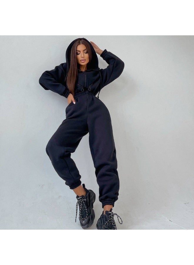 NIBEMINENT Warm Winter Women Hooded Playsuit Solid Color Thick Tight Waist Rompers Casual Women Hoodie Jumpsuit Overalls combinaison femme - Image 4