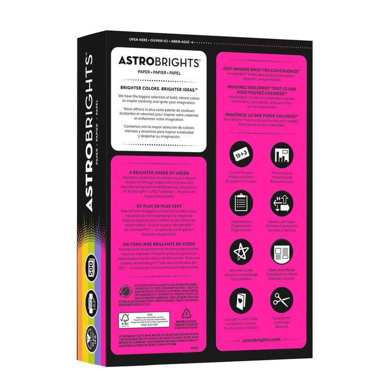 Astrobrights Neenah Astrobrights(R) Bright Color Paper, 8 1/2in. x 11in., 24 Lb, Assorted Colors, Ream Of 500 Sheets, 21289 - Image 3