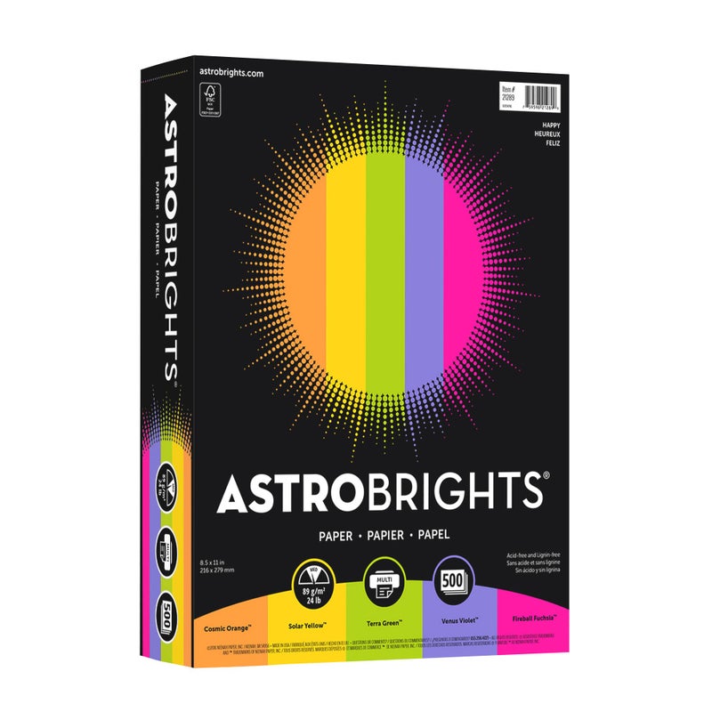 Astrobrights Neenah Astrobrights(R) Bright Color Paper, 8 1/2in. x 11in., 24 Lb, Assorted Colors, Ream Of 500 Sheets, 21289 - Image 1