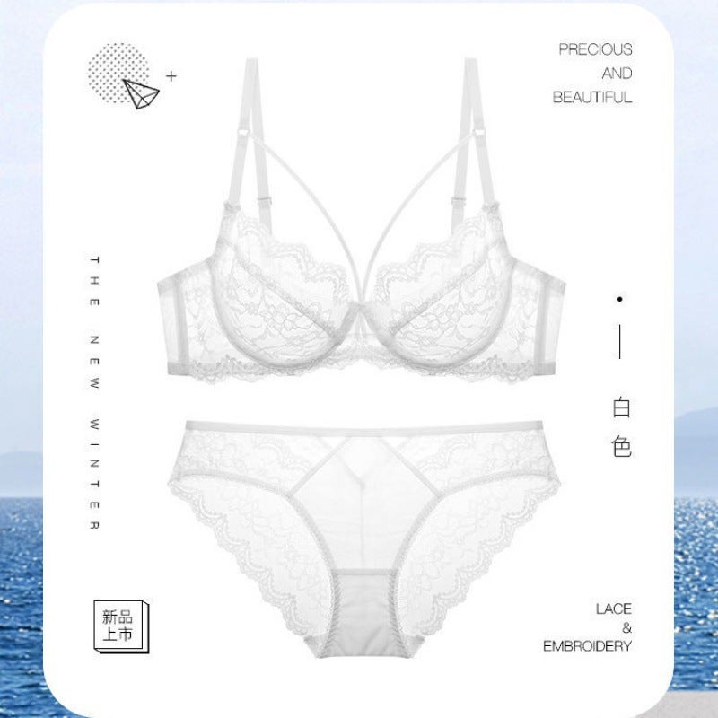 2024 Explosions Strap New Ultra-Thin Large Chest Small Underwear Women'S Elegant Transparent Bra Suit - Image 1