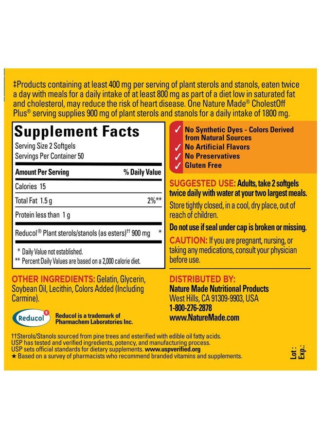 Nature Made CholestOff Plus, Dietary Supplement for Heart Health Support, 100 Softgels, 25 Day Supply - Image 4