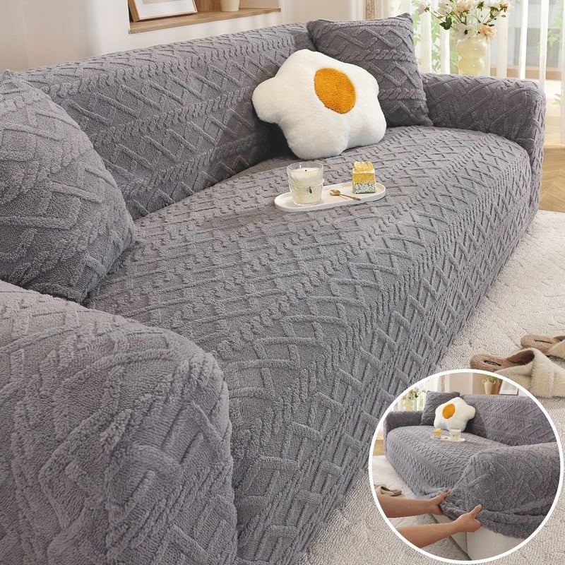 1 Seater Green Heavy Duty Stretch Sofa Cover Pet Friendly Polyester Thickened Anti Slip Machine Washable For Autumn Winter Warm One Piece - Image 1