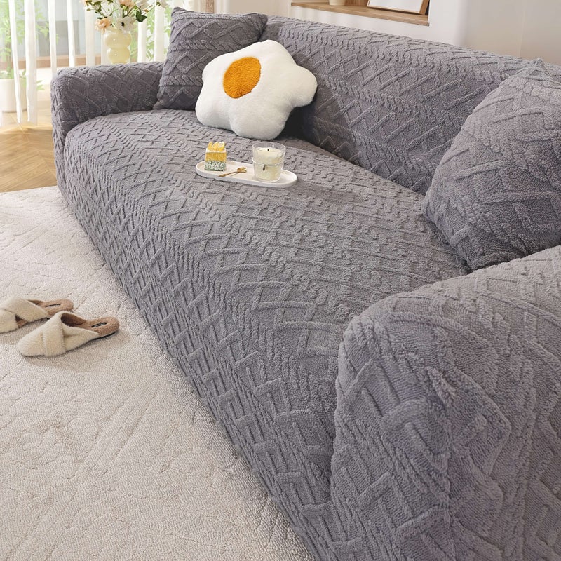 1 Seater Green Heavy Duty Stretch Sofa Cover Pet Friendly Polyester Thickened Anti Slip Machine Washable For Autumn Winter Warm One Piece - Image 2