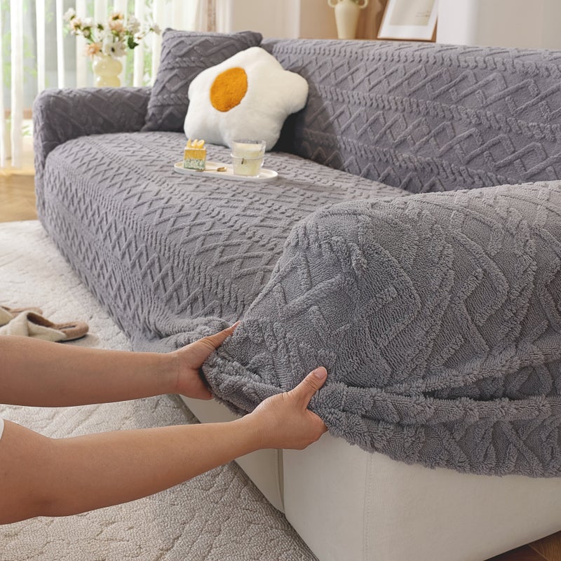 1 Seater Green Heavy Duty Stretch Sofa Cover Pet Friendly Polyester Thickened Anti Slip Machine Washable For Autumn Winter Warm One Piece - Image 4