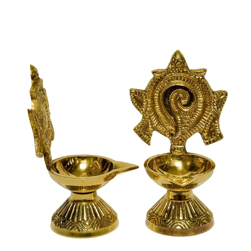 Bhimonee Decor Bhimonee Decor Pure Brass Shanku Chakra Diya 43 inches Gold Polish Pack of 1 Pair  - Image 4