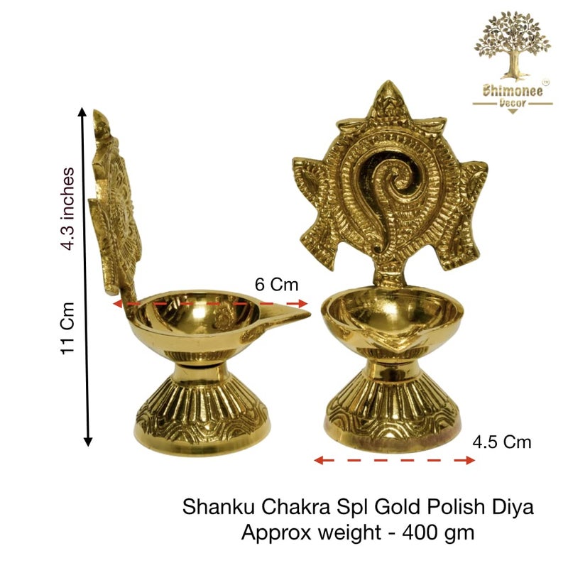 Bhimonee Decor Bhimonee Decor Pure Brass Shanku Chakra Diya 43 inches Gold Polish Pack of 1 Pair  - Image 3
