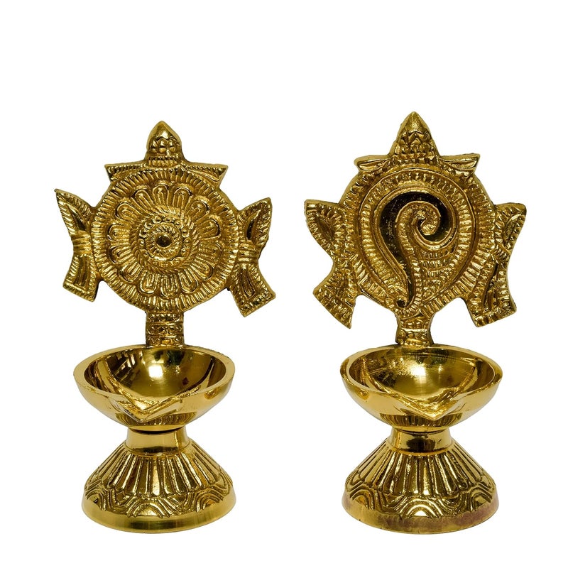 Bhimonee Decor Bhimonee Decor Pure Brass Shanku Chakra Diya 43 inches Gold Polish Pack of 1 Pair  - Image 2