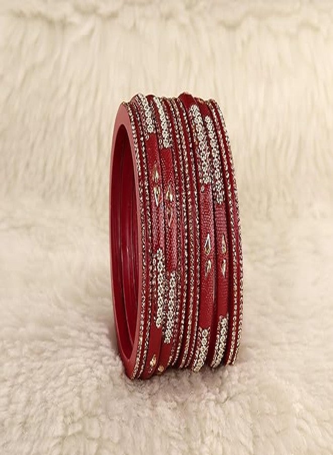 BANGLESKART مجموعة أساور BANGLESKART العصرية والأنيقة من اللاك، مرصعة بأحجار الزركون والخرز، للنساء والفتيات. أساور ملونة، طقم أساور للعروس، طقم أساور لاك للحفلات، طقم أساور زفاف، طقم من 8 قطع باللون الأحمر. - Image 4
