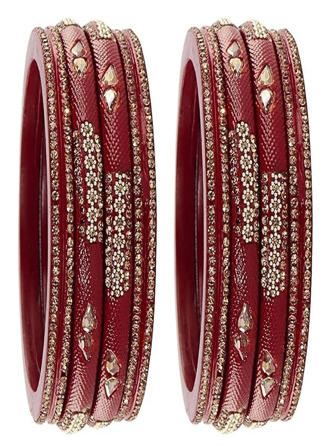 BANGLESKART مجموعة أساور BANGLESKART العصرية والأنيقة من اللاك، مرصعة بأحجار الزركون والخرز، للنساء والفتيات. أساور ملونة، طقم أساور للعروس، طقم أساور لاك للحفلات، طقم أساور زفاف، طقم من 8 قطع باللون الأحمر. - Image 3