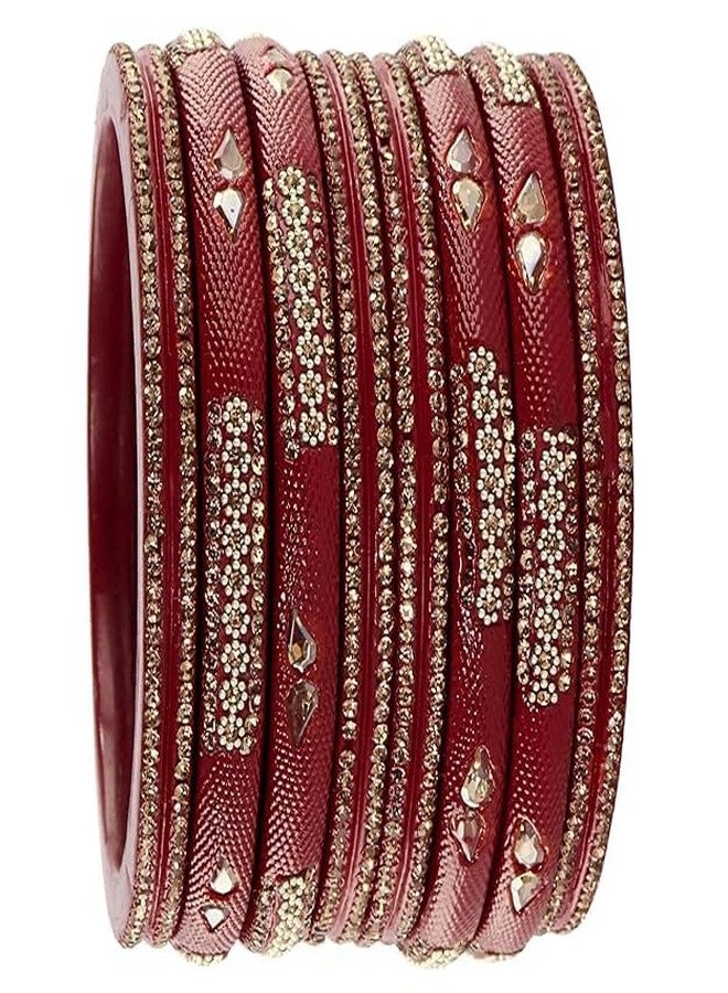 BANGLESKART مجموعة أساور BANGLESKART العصرية والأنيقة من اللاك، مرصعة بأحجار الزركون والخرز، للنساء والفتيات. أساور ملونة، طقم أساور للعروس، طقم أساور لاك للحفلات، طقم أساور زفاف، طقم من 8 قطع باللون الأحمر. - Image 2