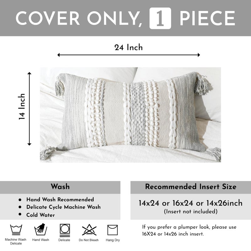 BlissBlush Gray Decorative Lumbar Pillow Cover 14x24, Boho Accent Throw Pillow Case for Couch Sofa Bed, Modern Farmhouse Textured Lumbar Cushion Bedroom Living Room, Cover ONLY - Image 3