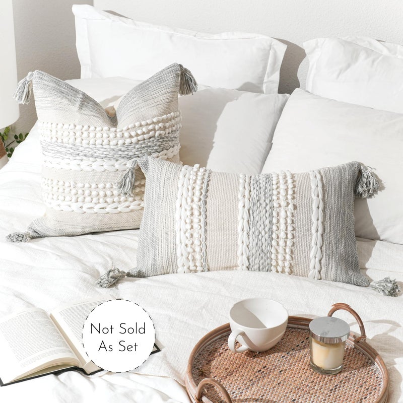 BlissBlush Gray Decorative Lumbar Pillow Cover 14x24, Boho Accent Throw Pillow Case for Couch Sofa Bed, Modern Farmhouse Textured Lumbar Cushion Bedroom Living Room, Cover ONLY - Image 5