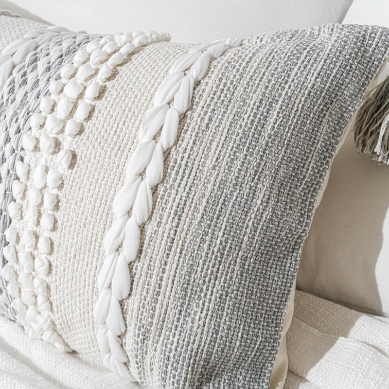 BlissBlush Gray Decorative Lumbar Pillow Cover 14x24, Boho Accent Throw Pillow Case for Couch Sofa Bed, Modern Farmhouse Textured Lumbar Cushion Bedroom Living Room, Cover ONLY - Image 4