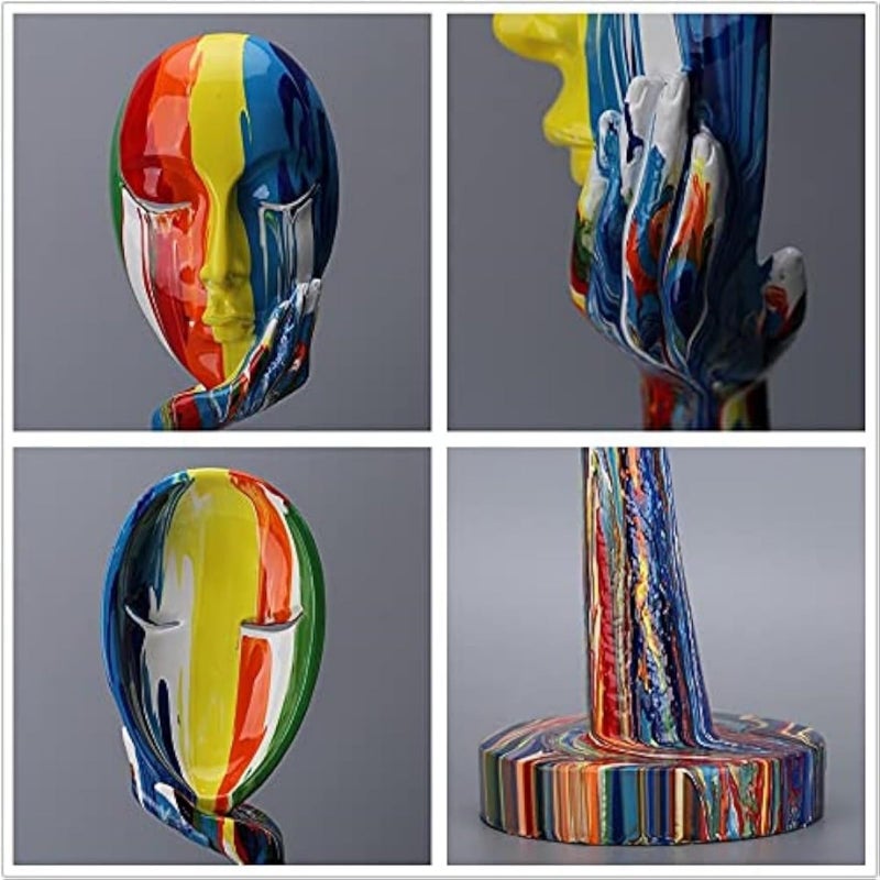 suruim Simple Creative Colorful Female Face Art Statue Thinker Sculpture Abstract Character Crafts Ornament Home Office Bedroom Living Room Study Decoration (Large 15.3x4.9x4.9in) - Image 3