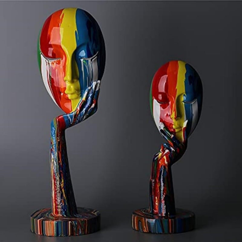 suruim Simple Creative Colorful Female Face Art Statue Thinker Sculpture Abstract Character Crafts Ornament Home Office Bedroom Living Room Study Decoration (Large 15.3x4.9x4.9in) - Image 2