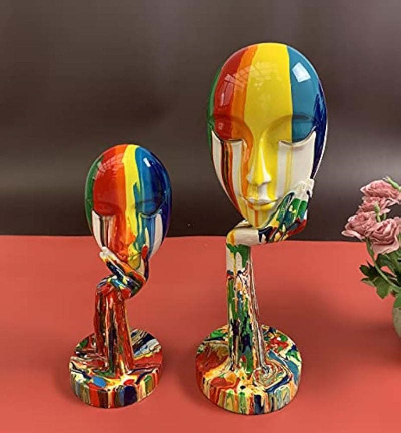 suruim Simple Creative Colorful Female Face Art Statue Thinker Sculpture Abstract Character Crafts Ornament Home Office Bedroom Living Room Study Decoration (Large 15.3x4.9x4.9in) - Image 5