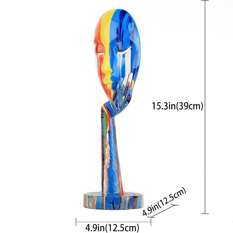 suruim Simple Creative Colorful Female Face Art Statue Thinker Sculpture Abstract Character Crafts Ornament Home Office Bedroom Living Room Study Decoration (Large 15.3x4.9x4.9in) - Image 4