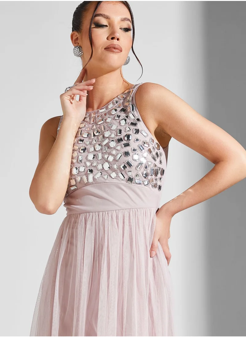 Namshi x Julia Embellished Bodice Maxi Dress