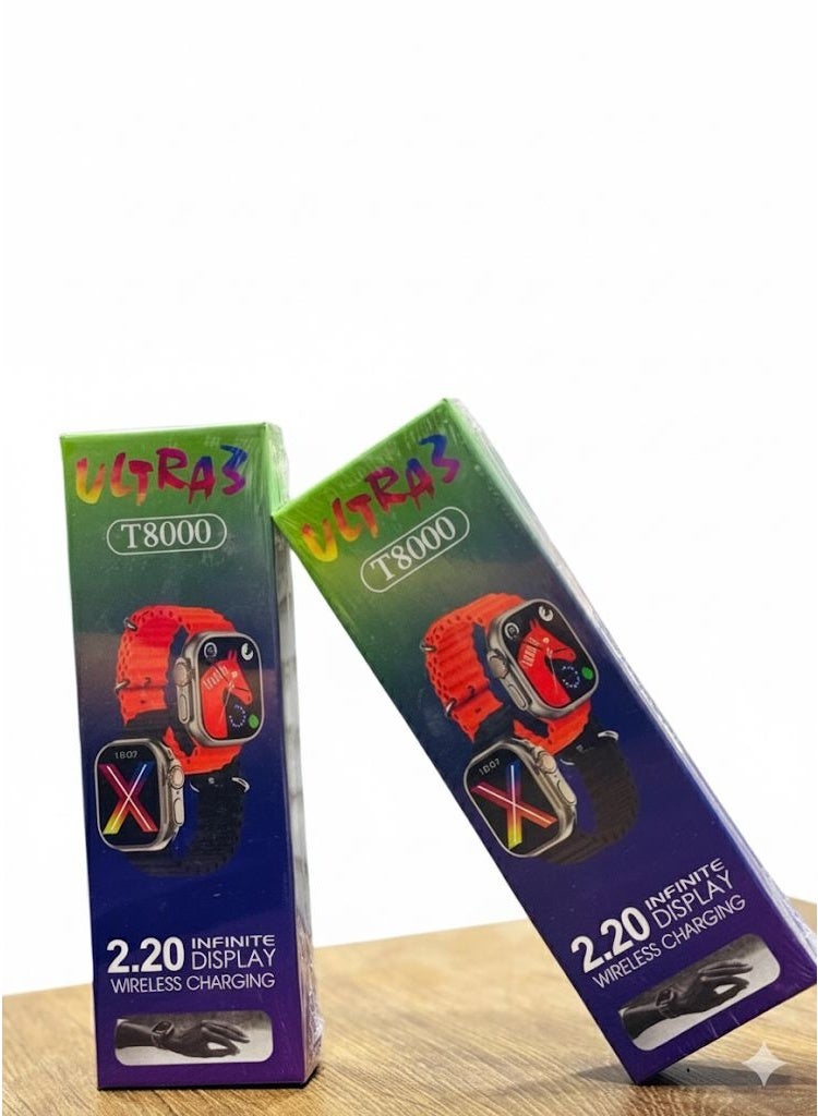 ساعة ذكية T8000 ultra3، تصميم أنيق، متتبع اللياقة البدنية، مكالمات وشحن لاسلكي، متوافقة مع متجر IOS وAndroid - Image 1