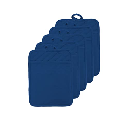 VEIKERY Oven Pot Holder with Pocket Cotton Heat Resistant Coaster Potholder Kitchen Hot Pad Oven Mitts for Cooking Square 7"x9"Set of 5 (Blue) - Image 1