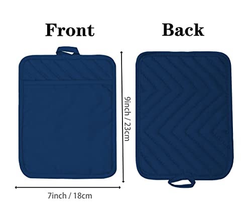 VEIKERY Oven Pot Holder with Pocket Cotton Heat Resistant Coaster Potholder Kitchen Hot Pad Oven Mitts for Cooking Square 7"x9"Set of 5 (Blue) - Image 2