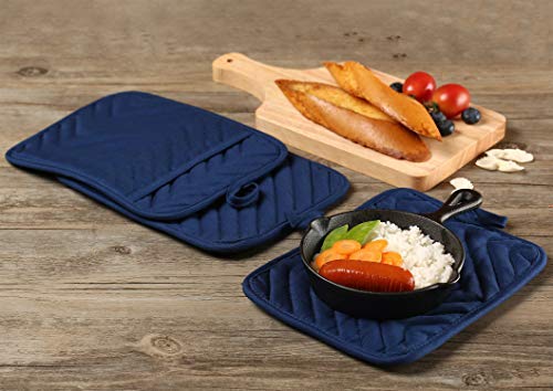 VEIKERY Oven Pot Holder with Pocket Cotton Heat Resistant Coaster Potholder Kitchen Hot Pad Oven Mitts for Cooking Square 7"x9"Set of 5 (Blue) - Image 5