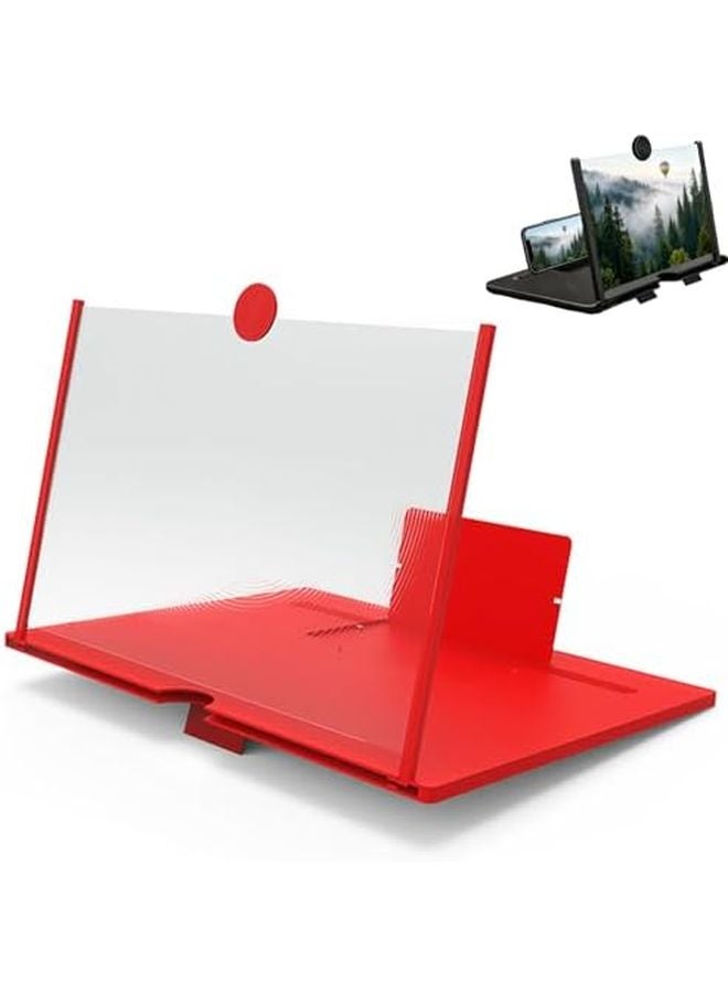 Red 12 Inch Foldable Phone Screen Magnifier 3D Pull Out Stand for Movies Videos Games - Image 1