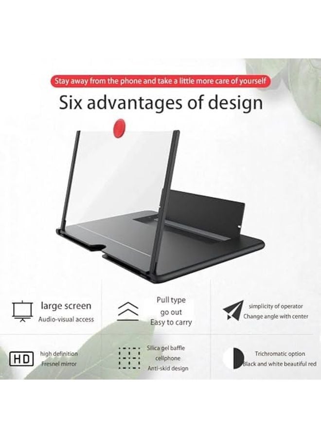 Red 12 Inch Foldable Phone Screen Magnifier 3D Pull Out Stand for Movies Videos Games - Image 5