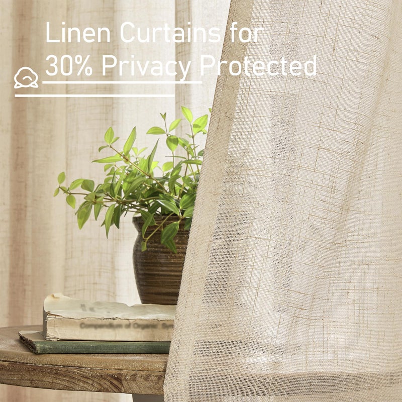 LAMIT Light Filtering Linen Curtains 84 inches Long for Bedroom, Faux Linen Textured Semi Sheer Back Tab and Rod Pocket Burlap Boho Modern Drapes for Living Room/Farmhouse, 2 Panels, 52 x 84 Inch - Image 4