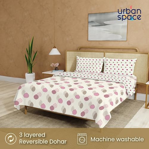 Urban Space 100% Cotton AC Comforter/Blanket/Duvet for Double Bed with 1 Cotton Double Bedsheet with 2 Pillow Covers (4 Piece Bedding Set, Drops Pink) - Image 3