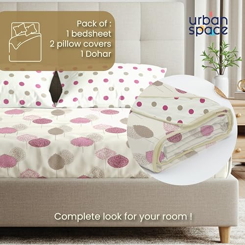 Urban Space 100% Cotton AC Comforter/Blanket/Duvet for Double Bed with 1 Cotton Double Bedsheet with 2 Pillow Covers (4 Piece Bedding Set, Drops Pink) - Image 2