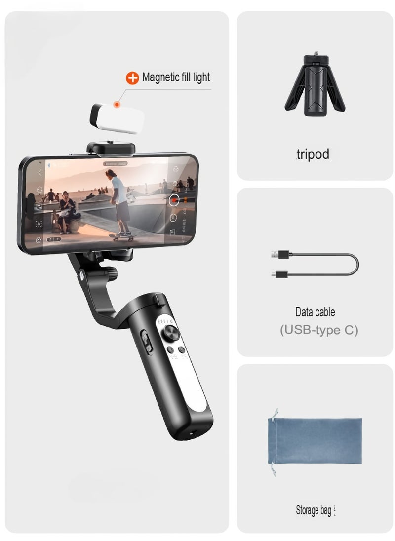 KASTWAVE - Gimbal Stabilizer, Lightweight And Portable Foldable Phone Stabilizer, Anti Shake Durable Smart Phone Holder Stabilizer For Youtuber Vlogging Video Recording, (1pc, Black With Fill Light) - Image 1