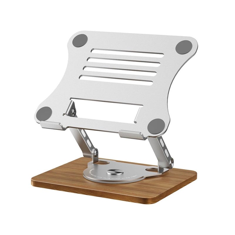 Wooden Laptop Stand Adjustable Height Mechanical Base Notebook Stand Compatible Portable Desktop Bamboo and Aluminum 360 Rotating Lifting Base Holder For Office Home and Workstation
