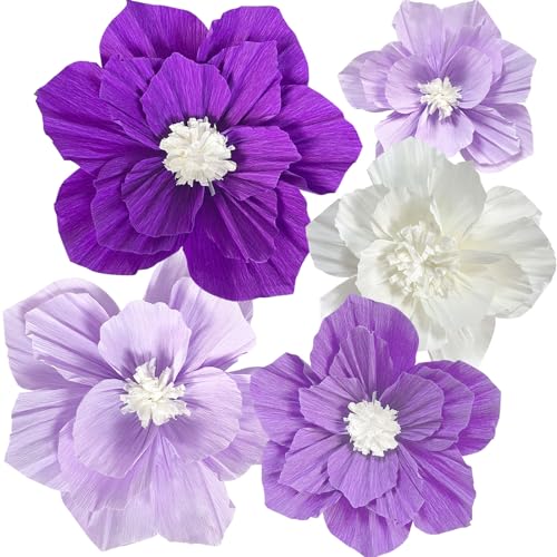ANSOMO Purple Paper Flowers Artificial 3D Wall Décor Wedding Birthday Bridal Baby Shower Violet Lavender Light Dark Purple White Lilac Nursery Room Backdrop Centerpieces Girls Women Party Decorations - Image 1