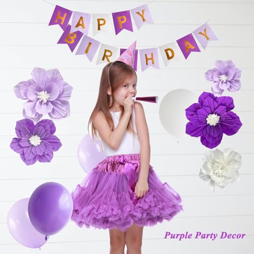 ANSOMO Purple Paper Flowers Artificial 3D Wall Décor Wedding Birthday Bridal Baby Shower Violet Lavender Light Dark Purple White Lilac Nursery Room Backdrop Centerpieces Girls Women Party Decorations - Image 5
