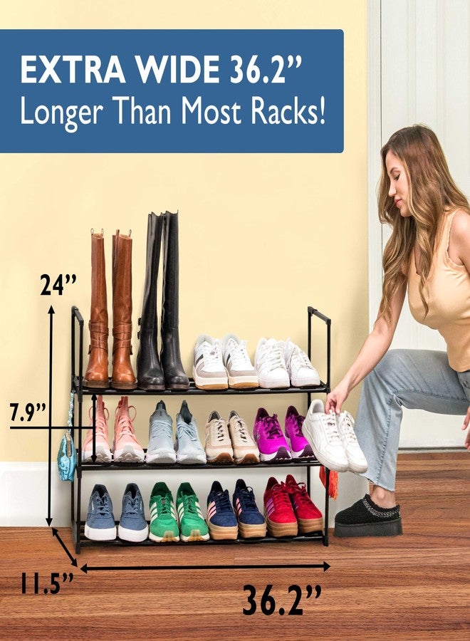 Sundaze Shoe Rack - 3 Tier Metal Shoe Rack for Front Door Entrance, Sturdy Long Shoe Organizer for Closet, Bedroom, Entryway, Garage, Black Metal Shoe Shelf, Holds Up to 15 Pairs - Image 3