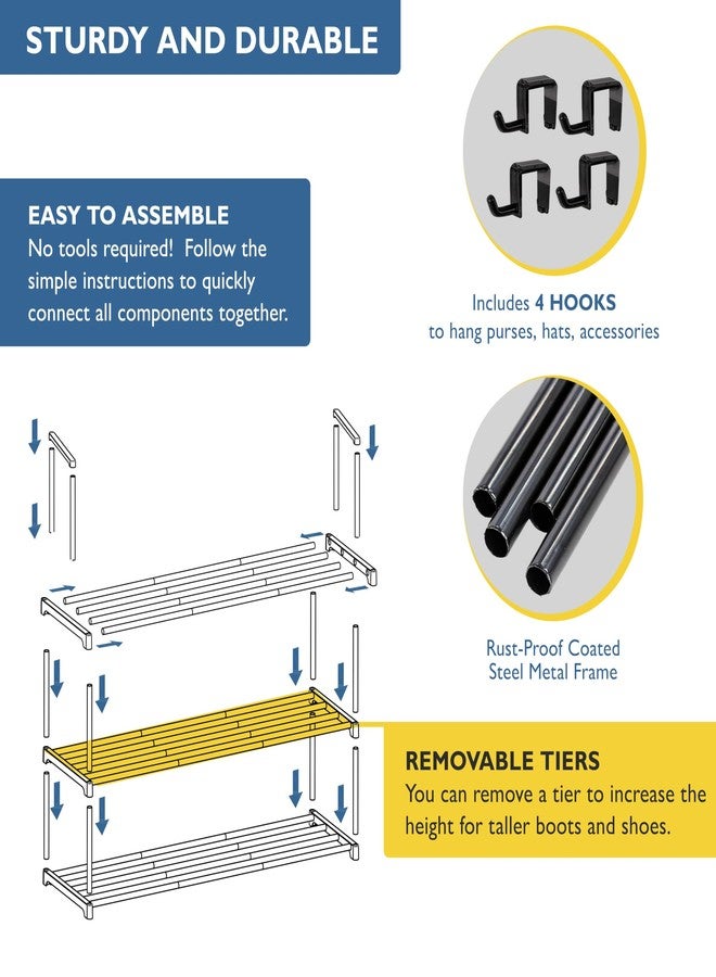 Sundaze Shoe Rack - 3 Tier Metal Shoe Rack for Front Door Entrance, Sturdy Long Shoe Organizer for Closet, Bedroom, Entryway, Garage, Black Metal Shoe Shelf, Holds Up to 15 Pairs - Image 4