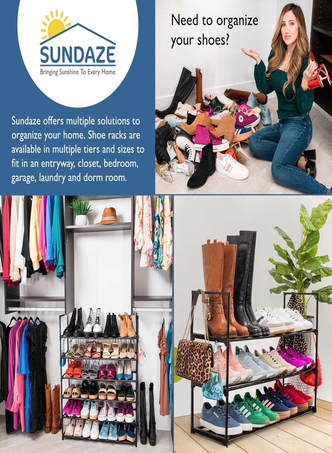 Sundaze Shoe Rack - 3 Tier Metal Shoe Rack for Front Door Entrance, Sturdy Long Shoe Organizer for Closet, Bedroom, Entryway, Garage, Black Metal Shoe Shelf, Holds Up to 15 Pairs - Image 5