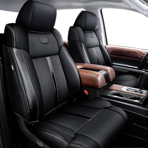 Carlimeki Leather Seat Covers Custom Fit for Tundra 20142021 CrewMax SR SR5 Limited Platinum 1794 Edition TRD Pro Capstone Carbon Fiber Premium Leather Fully Covered - Image 1