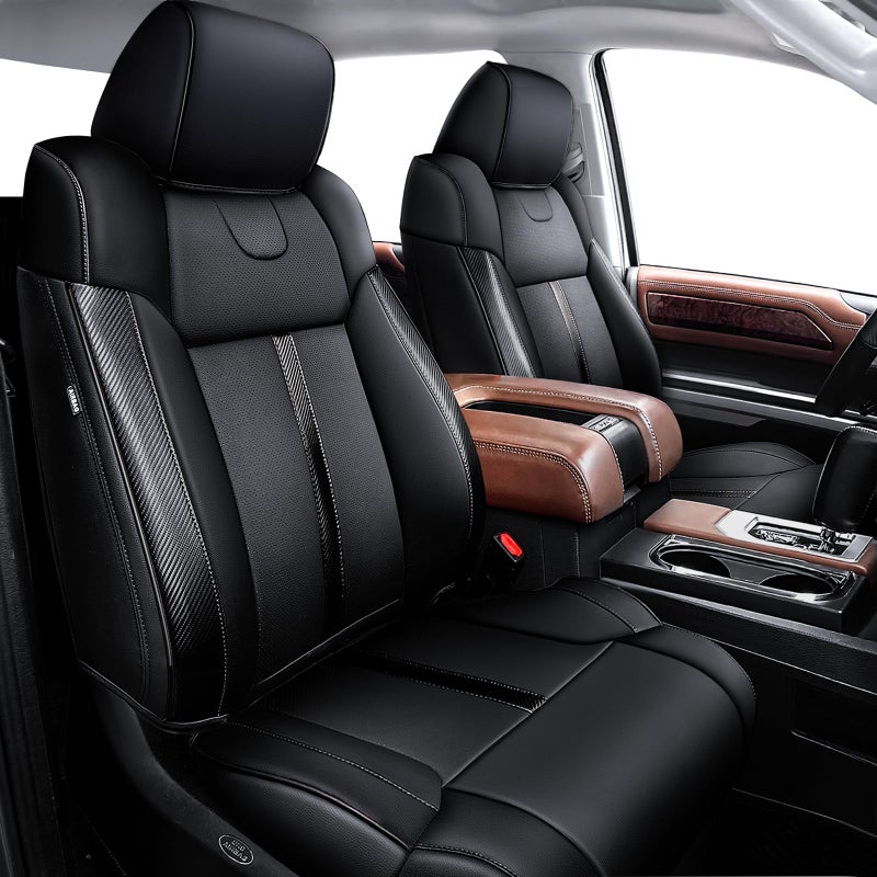 Carlimeki Leather Seat Covers Custom Fit for Tundra 20142021 CrewMax SR SR5 Limited Platinum 1794 Edition TRD Pro Capstone Carbon Fiber Premium Leather Fully Covered - Image 3