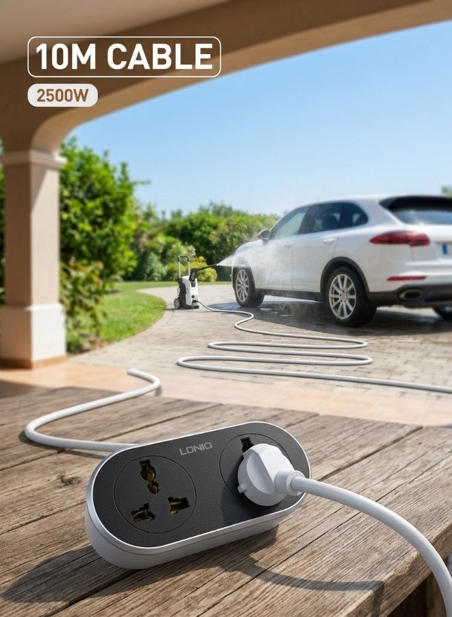 LDNIO 10 Meter Extension Cord with 2 Way Universal Socket Outlets, 2500W Power Strip with 10M Extension Cable, Multi Plug Universal Power Extension for Home, Kitchen, Office, Indoor & Outdoor Use, Travel Charging, Surge Protection and Safety Features, High Build Quality with European and International Safety Standards - Image 5