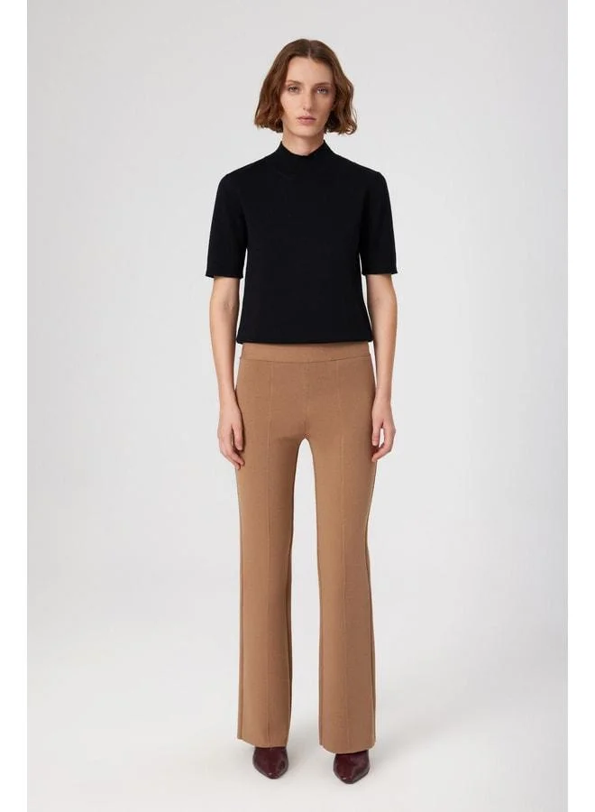 Mısırlı 1951 Caramel Ribbed High-Waist Women's Pants.