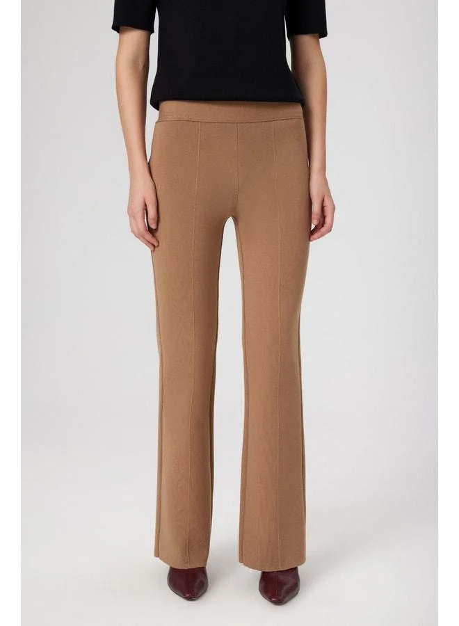 Mısırlı 1951 Caramel Ribbed High-Waist Women's Pants.