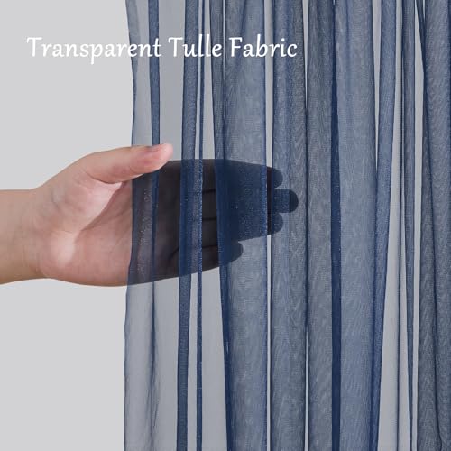 PARTISKY 10ft X 10ft Navy Blue Tulle Backdrop Curtain for Parites, Sheer Backdrop Curtains Fabric Drapes for Wedding Ceremony Arch Party Stage Decorations - Image 2