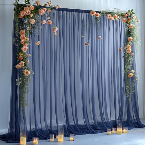 PARTISKY 10ft X 10ft Navy Blue Tulle Backdrop Curtain for Parites, Sheer Backdrop Curtains Fabric Drapes for Wedding Ceremony Arch Party Stage Decorations - Image 1