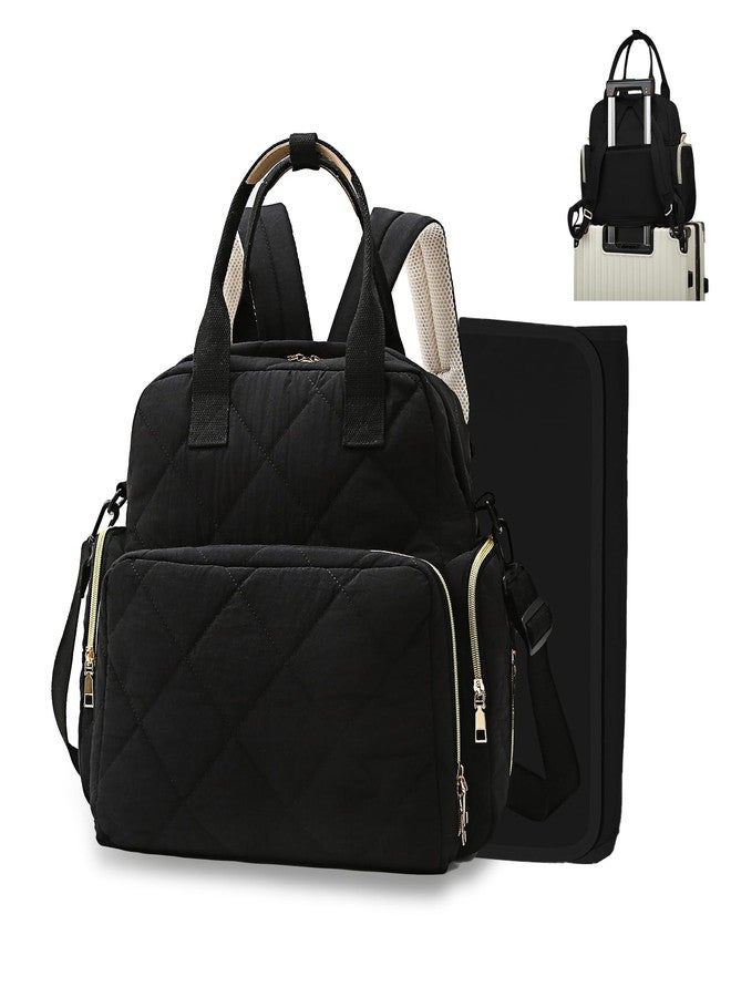 Mozzilog Large Diaper Backpack with Changing Pad, 6 in 1 Travel Diapers Baby Bag for Mom Quilted Mommy Daipering, Hospital Bag for Women Labor Delivery Maternity Tote (Black) - Image 1