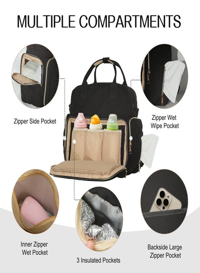 Mozzilog Large Diaper Backpack with Changing Pad, 6 in 1 Travel Diapers Baby Bag for Mom Quilted Mommy Daipering, Hospital Bag for Women Labor Delivery Maternity Tote (Black) - Image 4
