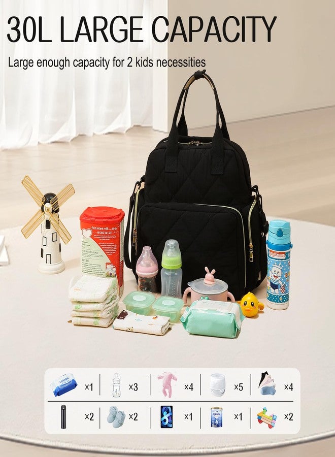 Mozzilog Large Diaper Backpack with Changing Pad, 6 in 1 Travel Diapers Baby Bag for Mom Quilted Mommy Daipering, Hospital Bag for Women Labor Delivery Maternity Tote (Black) - Image 3